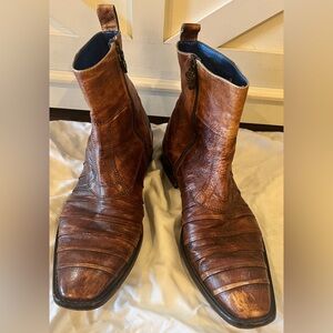 Dragon Embroidered Distressed Leather Boots